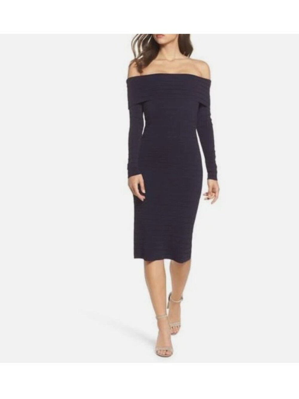 Eliza J women's bodycon dress black off the shoulder long sleeve medium